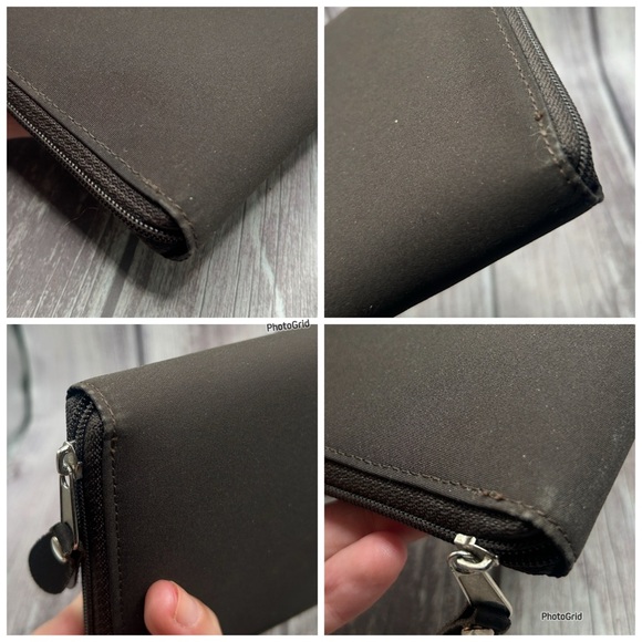 PRADA Tessuto Nylon & Saffiano Leather Zip Long Wallet Chocolate Brown - Picture 13 of 14